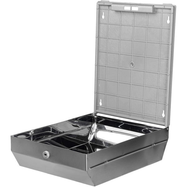 Dozownik metalowy na ręczniki papierowe w składce Silver H155S - otwarty